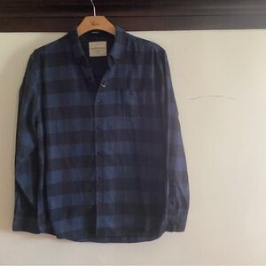 Blue and Black Buffalo Plaid Men's Shirt Cotton Flannel